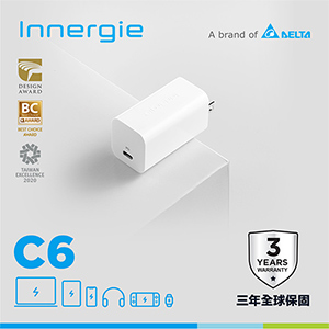 台達Innergie C6【GaN摺疊版】60W USB-C 萬用充電器(無附線) 60瓦