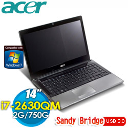 【SandyBridge】ACER宏碁 Aspire 14吋 多媒體旗艦四核心1G獨顯機 AS 4750G-2632G75Mnkk01