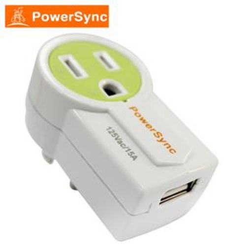 群加 PW-ERTU1015 1埠USB 單孔旋轉壁插 綠