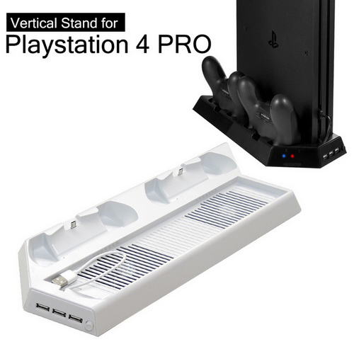 【客訂】PS4 PRO 主機專用直立架含雙手把坐充及散熱風扇白 (KJHPS4PRO-03)
