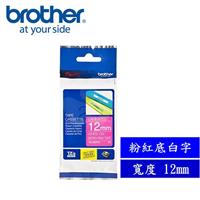 Brother TZe-MQP35 護貝標籤帶 12mm 粉紅底白字