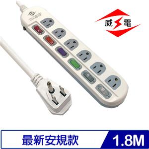 威電 CK3661-06 3P 6開6插 電源延長線 6尺 1.8M
