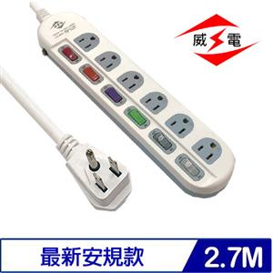 威電 CK3661-09 3P 6開6插 電源延長線 9尺 2.7M