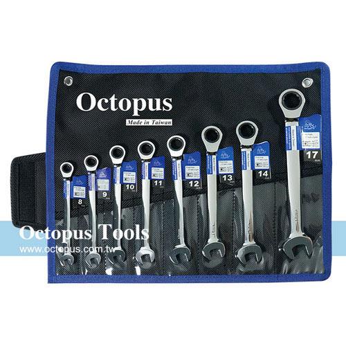 Octopus尚卓 8支組 直型梅開棘輪扳手 8-17mm(473.1201)