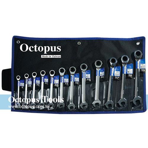 Octopus尚卓 12支組 直型梅開棘輪扳手 8-19mm(473.1202)
