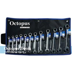 Octopus尚卓 12支組 直型梅開棘輪扳手 8-19mm(473.1202)