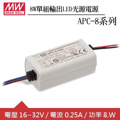 MW明緯 APC-8-250 單組0.25A輸出LED光源電源供應器(8W)