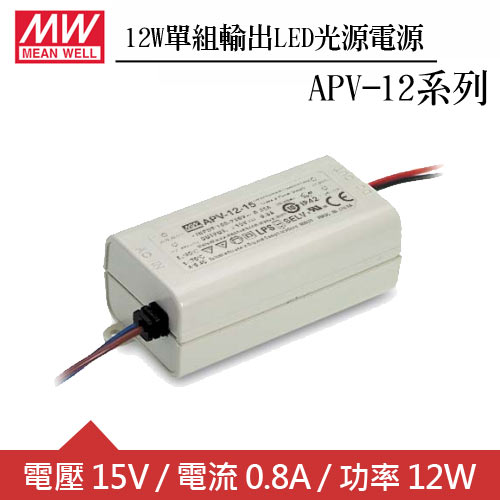 MW明緯 APV-12-15 單組15V輸出LED光源電源供應器(12W)