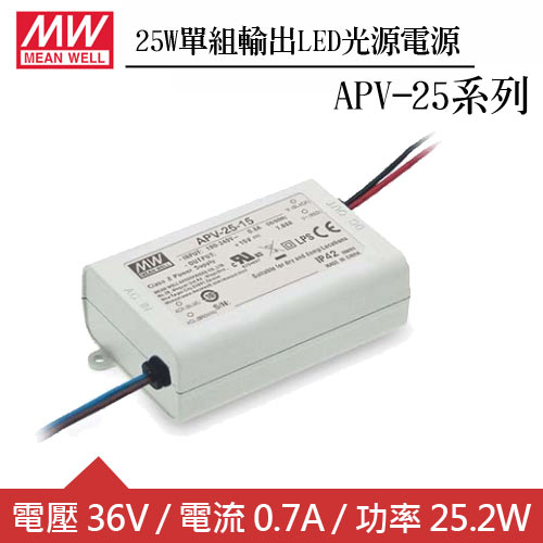 MW明緯 APV-25-36 單組36V輸出LED光源電源供應器(25W)