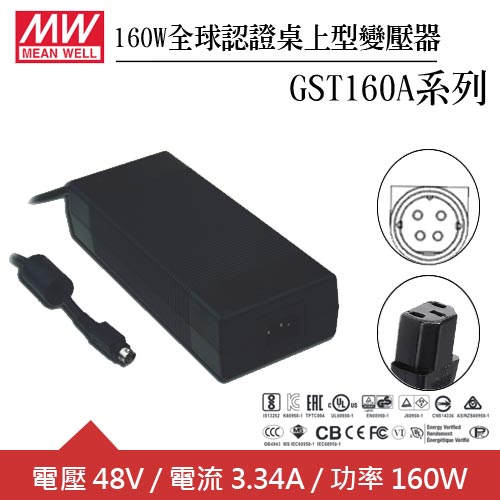 MW明緯 GST160A48-R7B 48V全球認證桌上型變壓器 (160W)