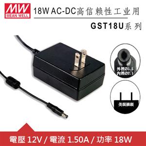 MW明緯 GST18U12-P1J 12V全球認證插牆型變壓器 (18W)