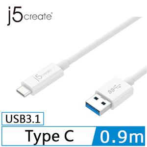j5create JUCX06 USB 3.1 Type-C 傳輸線 0.9m