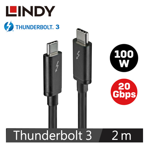 LINDY林帝 被動式 THUNDERBOLT 3 INTEL 原廠認證傳輸線100W 2M