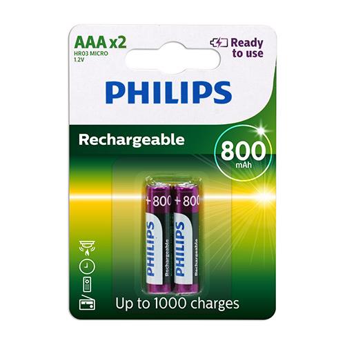 PHILIPS 飛利浦 4號低自放800mAh充電電池2入