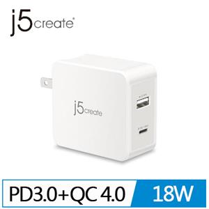 j5create JUP2230 2-Port USB PD3.0+QC4.0智慧型快速充電器