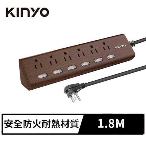 kinyo CGTW366-6C 6開6插 深胡桃木三角延長線 1.8M 