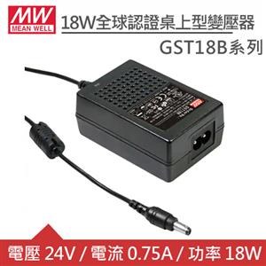 MW明緯 GST18B24-P1J DC24V 0.75A 18W工業用2P變壓器