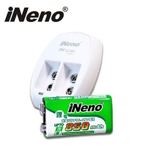 iNieno 9V鋰電專用充電器+9V/850mAh鋰電充電電池(1入)充電組