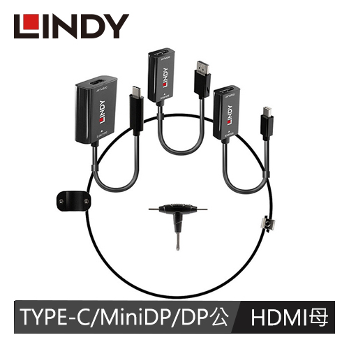 LINDY林帝 USB-C &amp; MDP &amp; DP TO HDMI 鎖線式轉接器組
