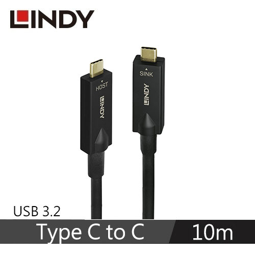 LINDY林帝 主動式USB3.2 GEN 2 TYPE-C 公 TO 公 光電混合線, 10M