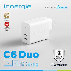 台達Innergie C6 Duo【轉換版】63W USB-C 雙孔萬用充電器｜支援PD/QC快充