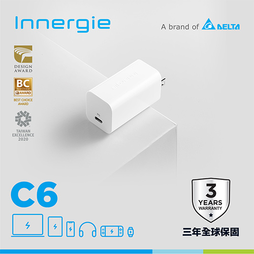 台達Innergie C6【GaN摺疊版】60W USB-C 萬用充電器(無附線) 60瓦