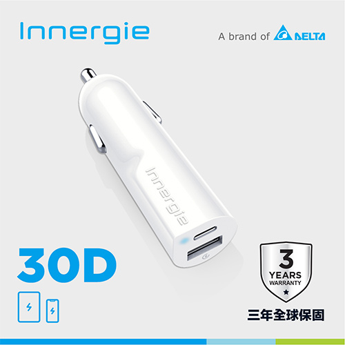 台達Innergie 30D 30瓦雙孔USB-C極速車充