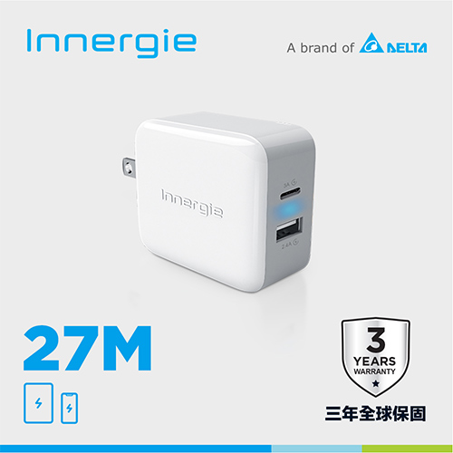 台達Innergie 27M 27W雙孔USB-C 極速充電器 27瓦
