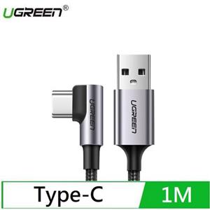 UGREEN綠聯 USB-C/Type-C快充傳輸線 金屬編織L型/電競專用版 1M