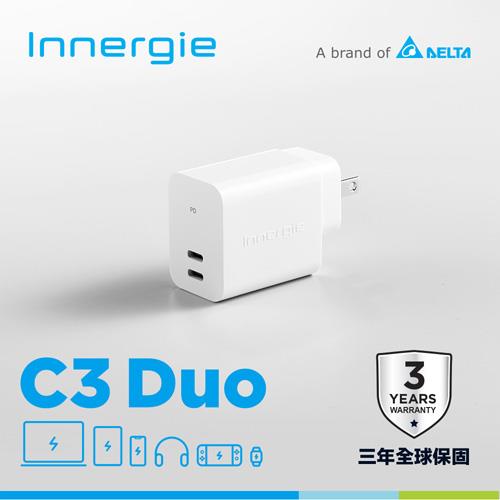 台達Innergie C3 Duo【轉換版】30瓦 USB-C 雙孔萬用充電器｜支援PD/QC快充