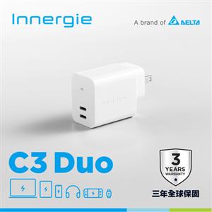 台達Innergie C3 Duo【轉換版】30W USB-C 雙孔萬用充電器｜支援PD/QC快充