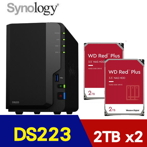 【Synology套餐】DS223 2Bay NAS 搭 WD硬碟(2TBx2