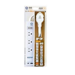 yo-smile SU-106PL-6 3P+2P-1開6插快充延長線1.8M/25W/2埠