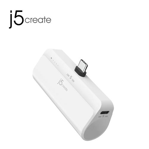j5create 凱捷 USB-C 口袋快充行動電源 4900mAh白 JPB5220