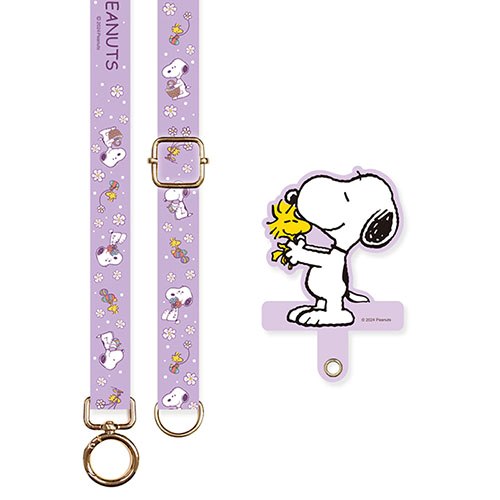 【正版授權】SNOOPY 史努比 多功能手機夾片掛繩組-紫花款