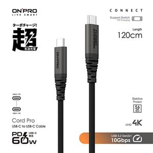 ONPRO Cord Pro USB-C to C PD60W 快充傳輸線 1.2M黑鈦色