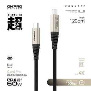 ONPRO Cord Pro USB-C to C PD60W 快充傳輸線 1.2M 原鈦色