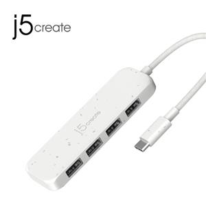 j5凱捷 JCH341EW 環保材質 USB-C Gen2 轉四埠Type-A 高速集線器 白