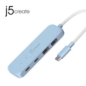 j5 JCH342E 環保材質USB-C Gen2轉四埠Type-A / Type-C高速集線器 藍