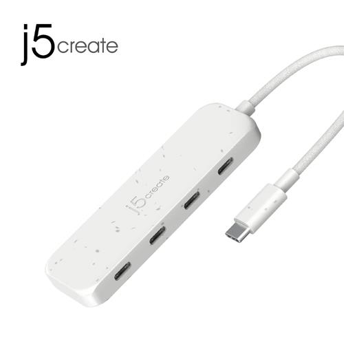 j5 凱捷 JCH345E 環保材質 USB-C Gen2 轉四埠Type-C 高速集線器 白