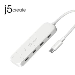 j5 凱捷 JCH345E 環保材質 USB-C Gen2 轉四埠Type-C 高速集線器 白