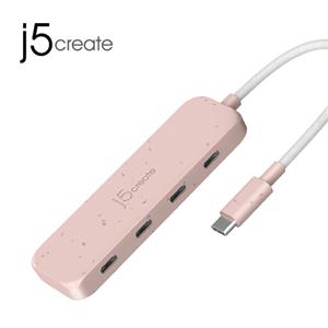 j5 凱捷 JCH345E 環保材質 USB-C Gen2 轉四埠Type-C 高速集線器 粉