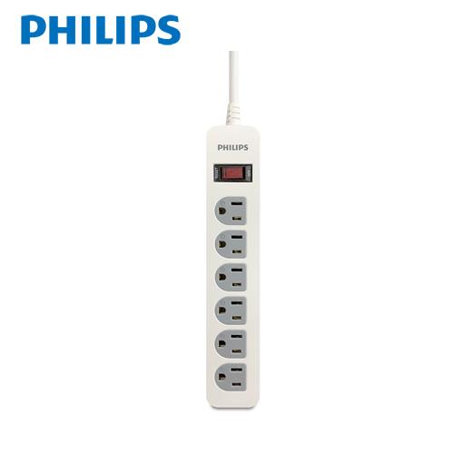 PHILIPS飛利浦 新安規1開6插電源延長線1.8米 白色 CHP2460WA