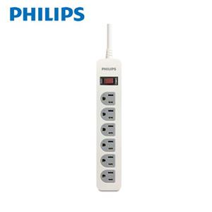 PHILIPS飛利浦 新安規1開6插電源延長線1.8米 白色 CHP2460WA