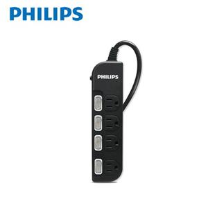 PHILIPS飛利浦 新安規過載防護型4開4插3孔延長線1.8米 黑色 CHP3444BA