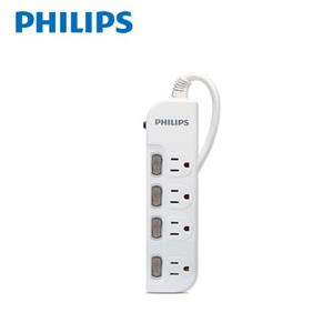PHILIPS飛利浦 新安規過載防護型4開4插3孔延長線1.8米 白色 CHP3444WA