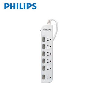 PHILIPS飛利浦 新安規過載防護型6開6插3孔延長線1.8米 白色 CHP3460WA