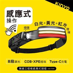 KINYO 無線三燈條感應式頭燈 LED-7549