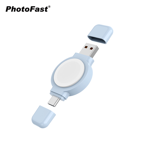 【PhotoFast】蘋果專用 雙頭充 手錶磁吸無線充電器-藍