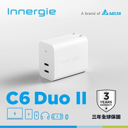 台達Innergie C6 Duo II【GaN摺疊版】67W USB-C充電器｜支援PD/QC快充